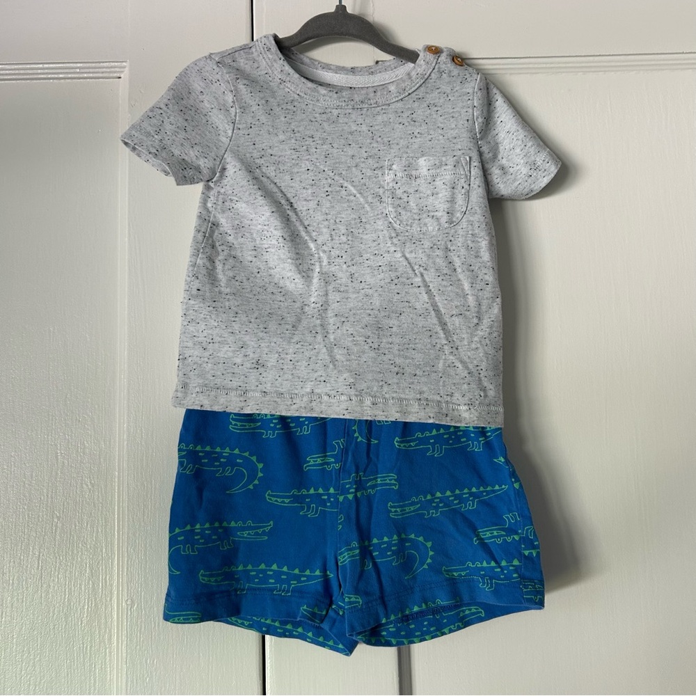 Joe Fresh Gray Pocket T-Shirt and Blue Crocodile Print Shorts Set 12-18 Months